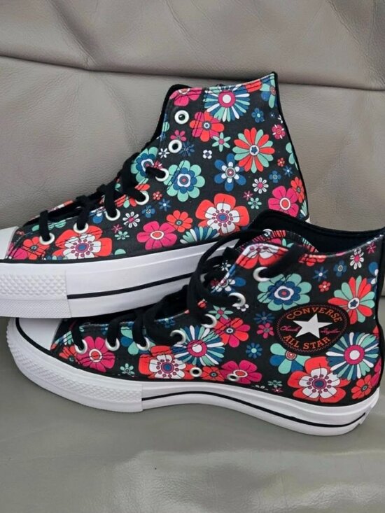 Converse Shoes - NEW Womens Converse Chuck Taylor All Star Lift Hi Black Y2K Floral Platform 9